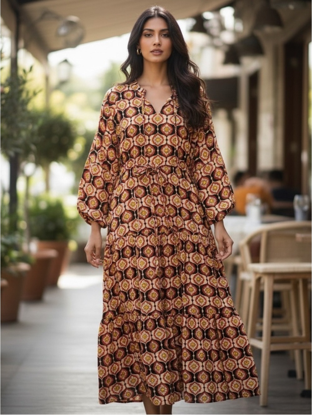 Medium Tuckernuck Beach Honeycomb Bloom Marisol Tie-Waist Caftan - Picture 10 of 10
